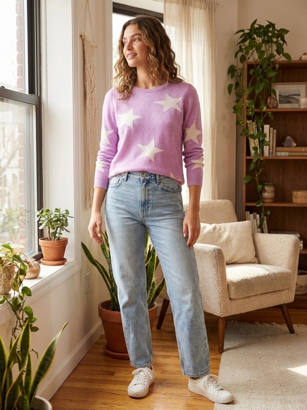Talbots Cashmere Lavender Star Crewneck Sweater